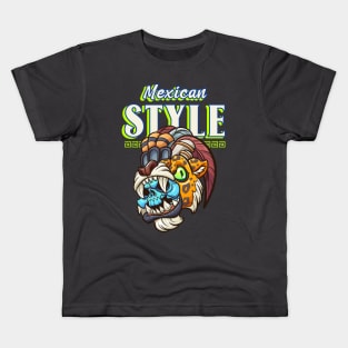 Mexican Style Jaguar Warrior Aztec Warrior Mexicano Mexican Pride Kids T-Shirt